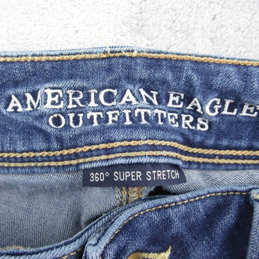 American Eagle Kick Boot Jeans Womens 0 Short Blue 360 Super Stretch Low Rise - Picture 2 of 11
